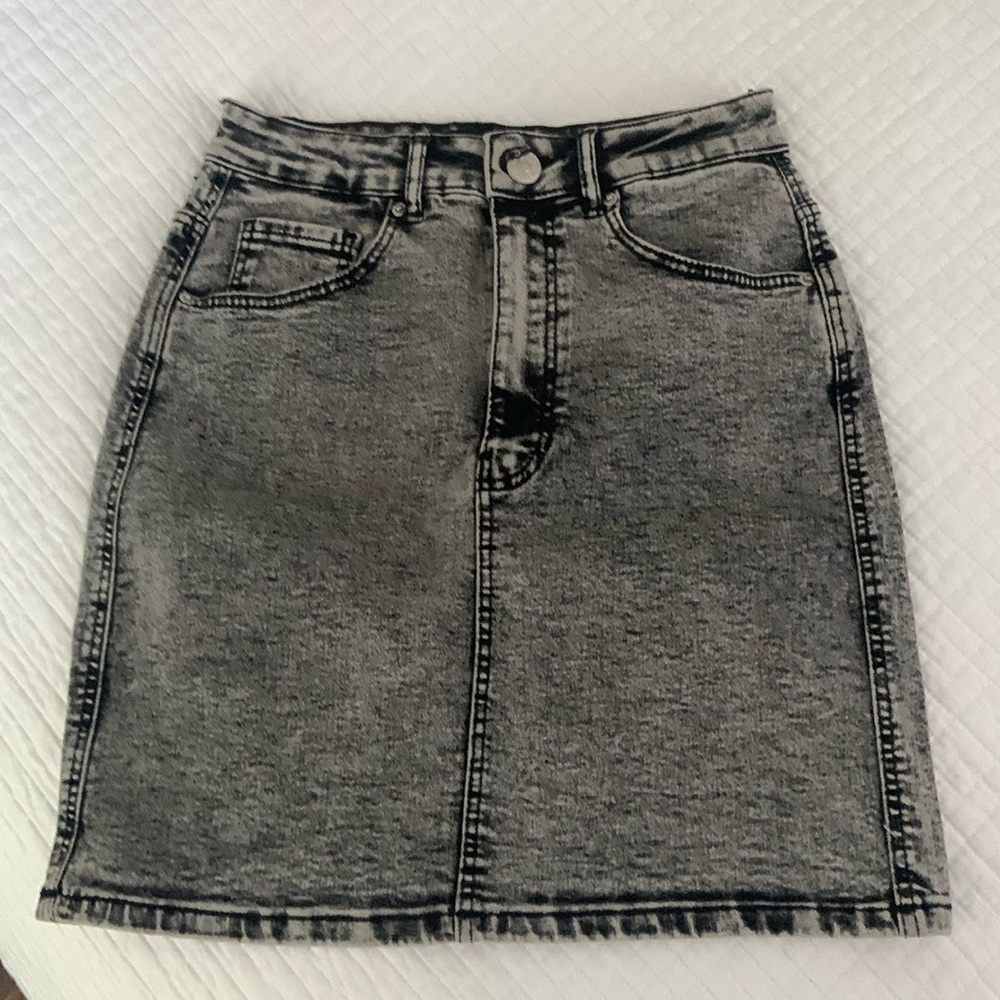 Zara black denim stone washed mini skirt.
